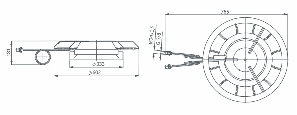 Dimensional Drawing MU-1000 Extended Cold Cap Baffle
