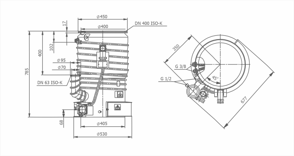 Dimensional drawing OIL DIFFUSION PUMP VDP-400