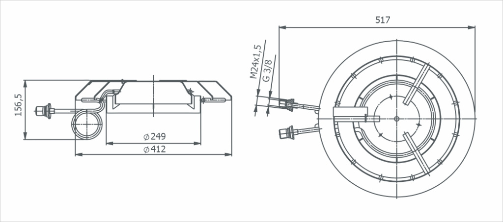Dimensional Drawing MU-500 Extended Cold Cap Baffle