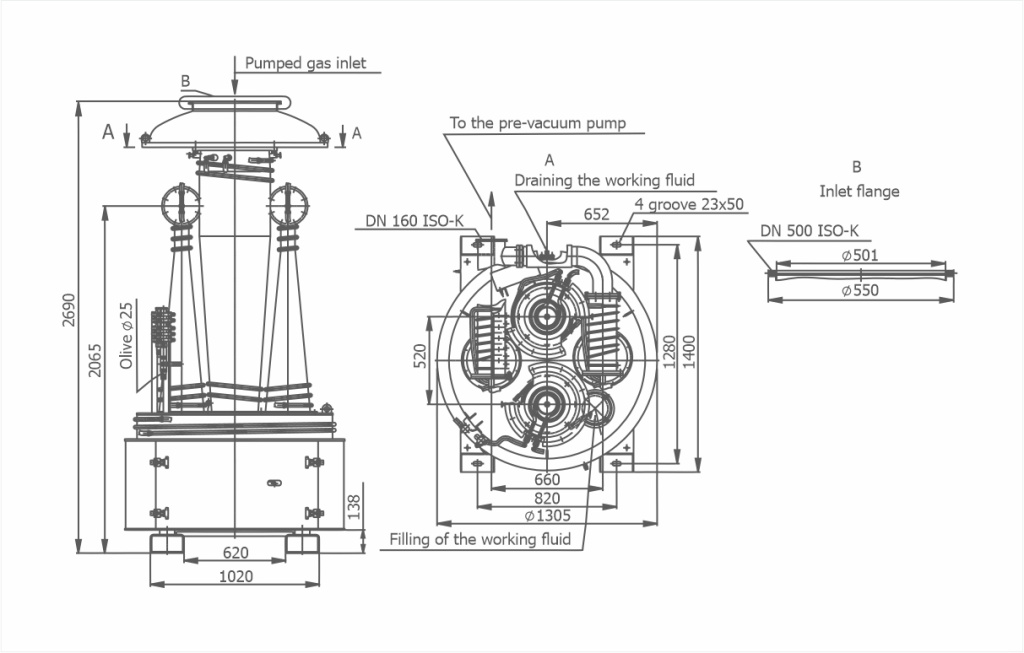 Dimensional drawing OIL BOOSTER VACUUM PUMP VBP-500/12000