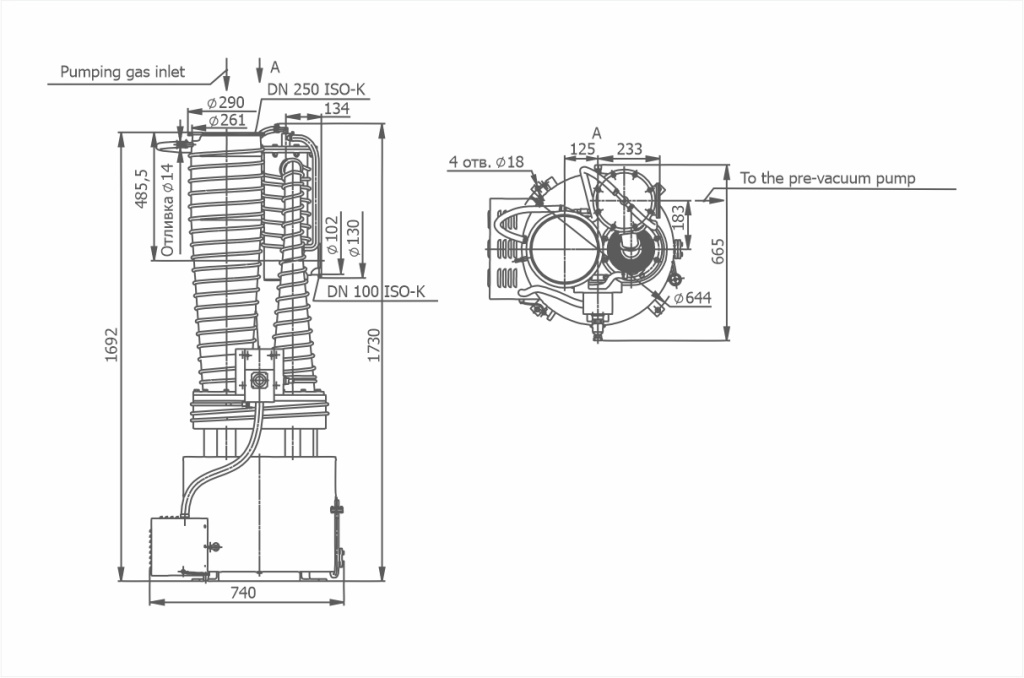 Dimensional drawing OIL BOOSTER VACUUM PUMP VBP-250/3000