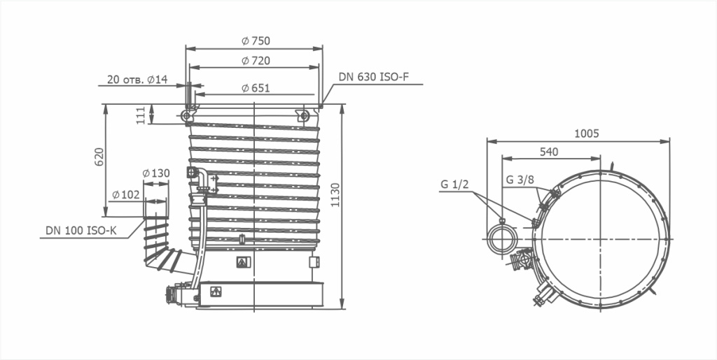 Dimensional drawing OIL DIFFUSION PUMP VDP-630