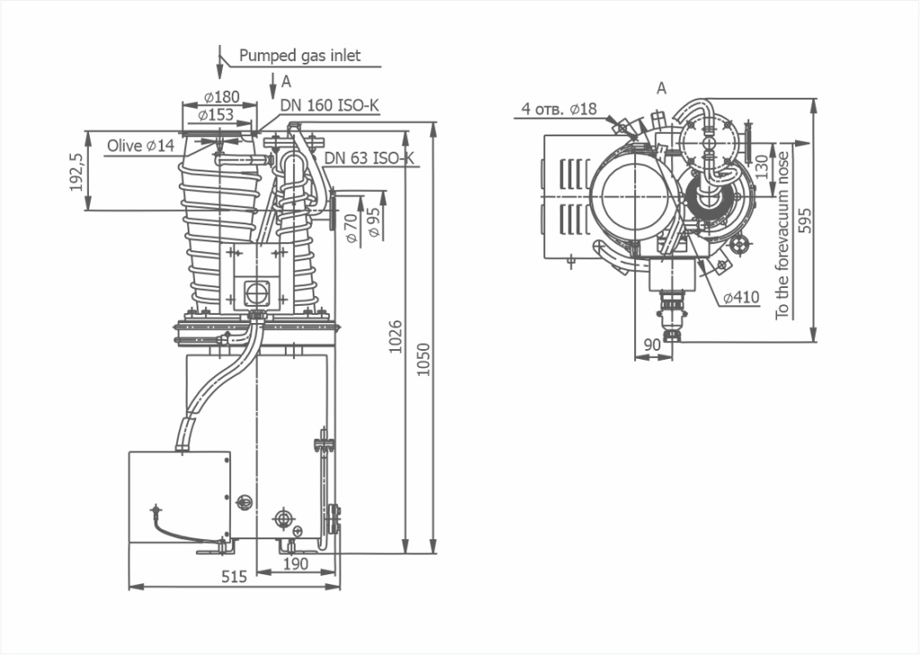 Dimensional drawing OIL BOOSTER VACUUM PUMP VBP-160/1000
