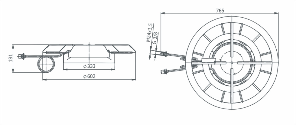 Dimensional Drawing MU-800 Extended Cold Cap Baffle
