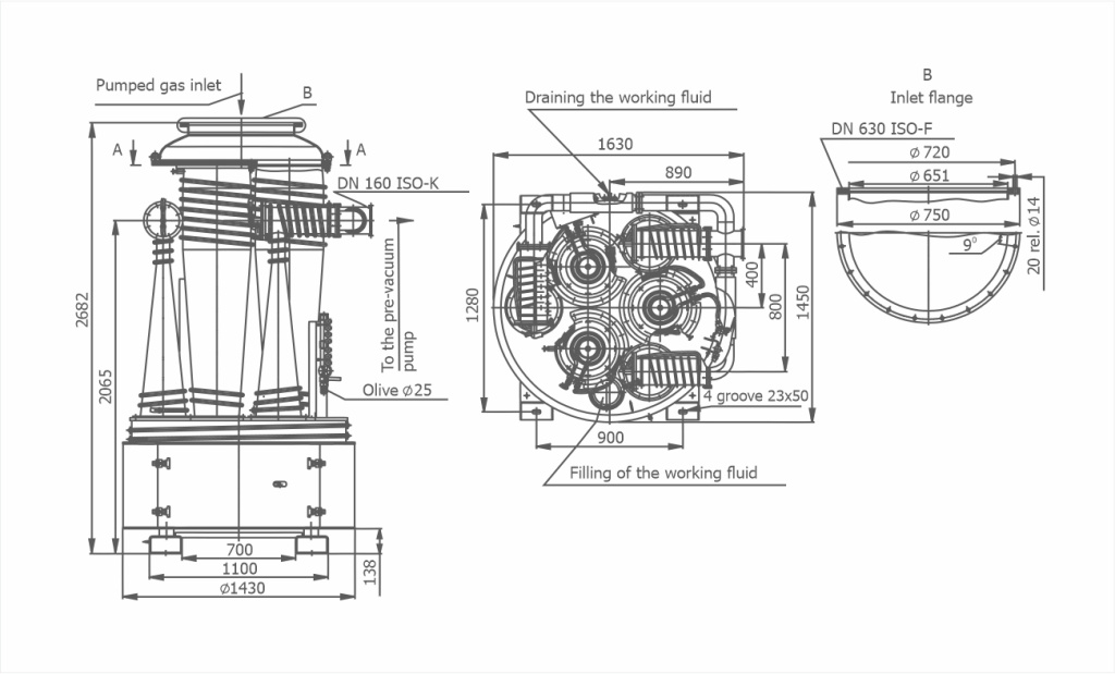 Dimensional drawing OIL BOOSTER VACUUM PUMP VBP-630/18000