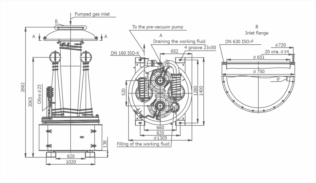 Dimensional drawing OIL BOOSTER VACUUM PUMP VBP-630/12000