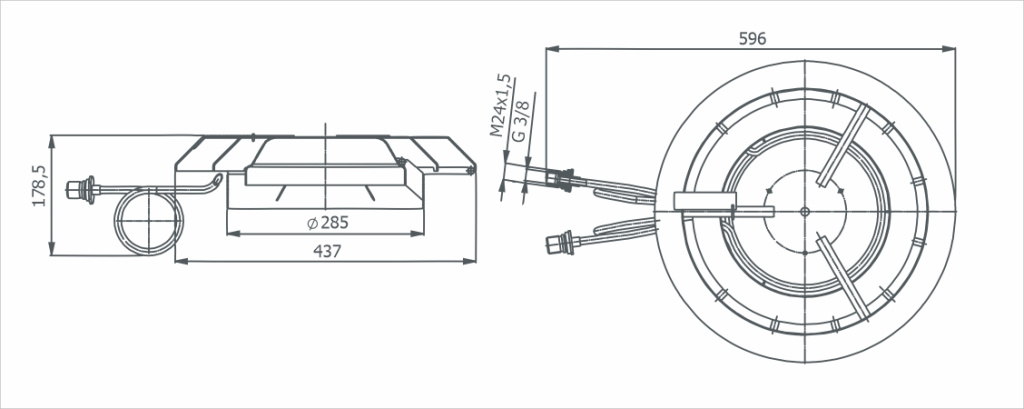 Dimensional Drawing MU-630 Extended Cold Cap Baffle