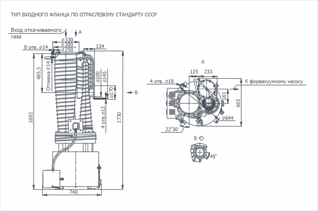 Габаритный чертёж 2НВБМ-250Р/3000