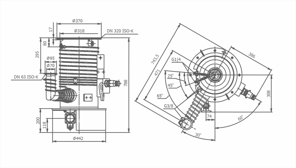 Dimensional drawing OIL DIFFUSION PUMP WITH EJECTOR STAGE VDP JET-320