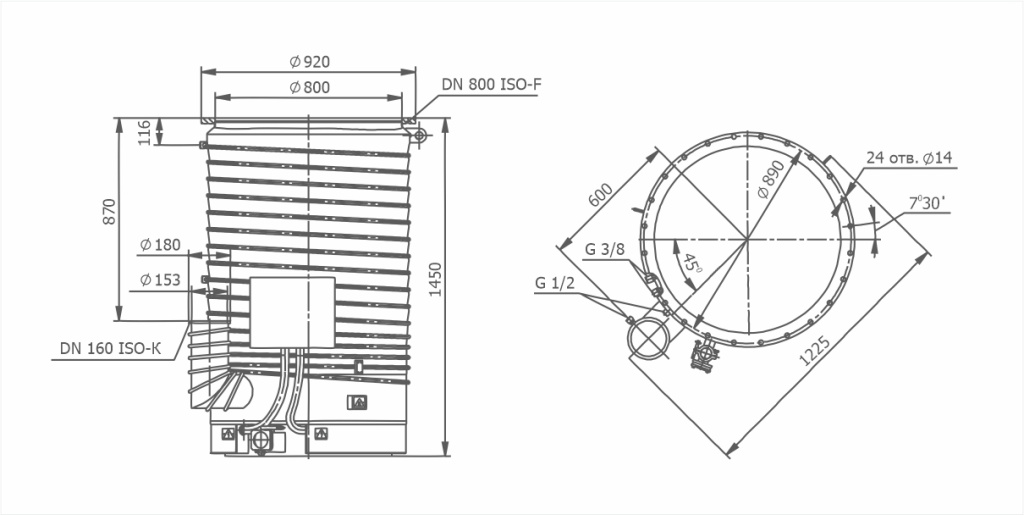 Dimensional drawing OIL DIFFUSION PUMP VDP-800